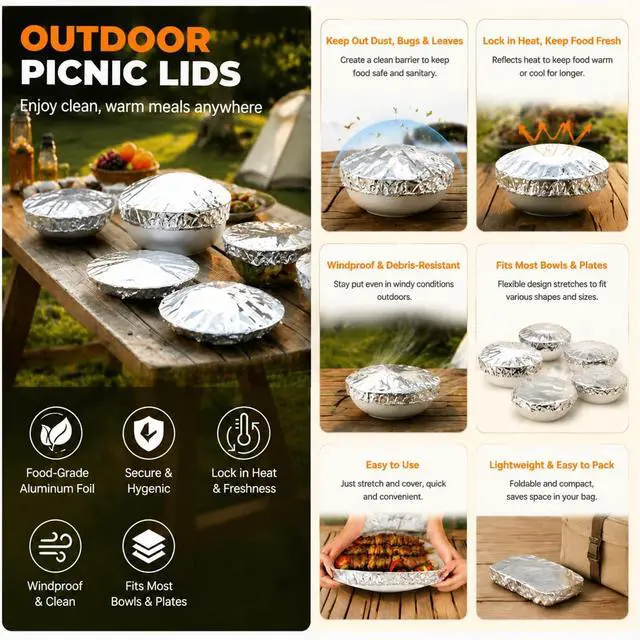 Alt view image 2 of 7 - 50 Pack Reusable Aluminum Foil Food Covers, Elastic Foil Bowl Covers for Bowls Plates Containers, Insulated Food Lids for Leftovers, Meal Prep, Parties, Picnic and Kitchen Storage (50)