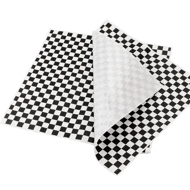 Alt view image 3 of 5 - 100 Sheets Checkered Dry Waxed Deli Paper Sheets, Paper Liners for Plastic Food Basket, Wrapping Bread and Sandwiches (Black)