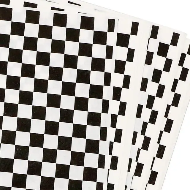 Alt view image 5 of 5 - 100 Sheets Checkered Dry Waxed Deli Paper Sheets, Paper Liners for Plastic Food Basket, Wrapping Bread and Sandwiches (Black)