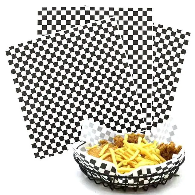 Alt view image 4 of 5 - 100 Sheets Checkered Dry Waxed Deli Paper Sheets, Paper Liners for Plastic Food Basket, Wrapping Bread and Sandwiches (Black)