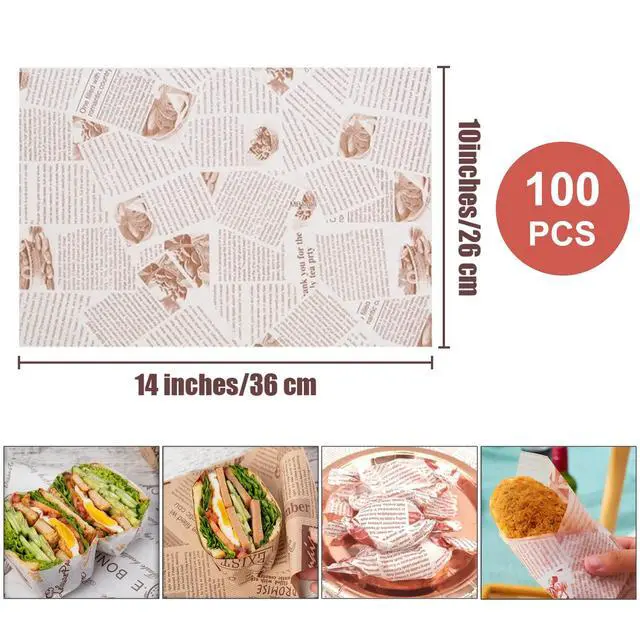 Alt view image 2 of 7 - 100 Sheets Deli Paper, 14 * 10 inch Sandwich Wrapping Paper, Food Wrapping Paper, for Breads, French Fries, Sandwiches, Burgers, Hot Dogs