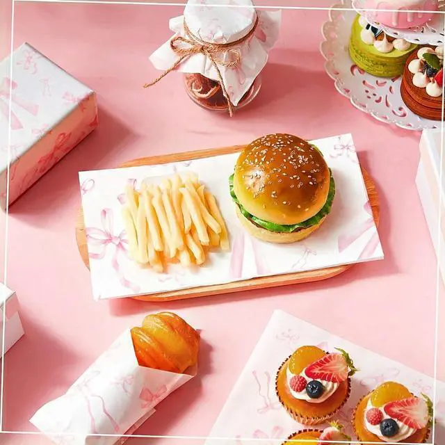 Alt view image 7 of 7 - 100 Sheet Pink Bow Wax Paper for Sandwich Burgers 11.4 x 11 Inches | Bow Deli Paper, Pink Parchment Paper, Coquette Ribbon Bowknot Wrapping, Greaseproof, Food Liners Birthday Picnic Party Favors
