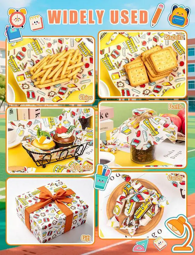 Alt view image 7 of 7 - 200 Pcs Back to School Wax Paper for Food, Wax Paper Sheets | Deli Paper Sandwich Wrap, Candy Wraps, Waterproof Oil-proof, Picnic Basket Liners, For Kitchen Handmade Food