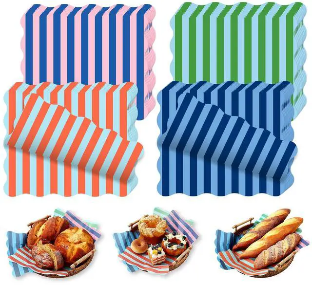 Main image of 160 Pcs Striped Wax Paper Deli Wrap 4 Design Scalloped Waterproof Oil-Proof Basket Liners for Food Sandwich Picnic Kitchen Holiday Barbecue Birthday Party Supplies