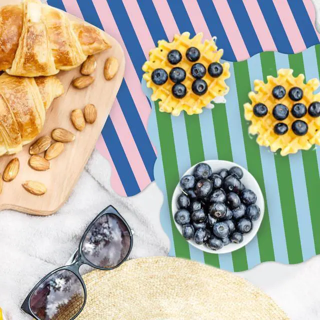 Alt view image 6 of 7 - 160 Pcs Striped Wax Paper Deli Wrap 4 Design Scalloped Waterproof Oil-Proof Basket Liners for Food Sandwich Picnic Kitchen Holiday Barbecue Birthday Party Supplies