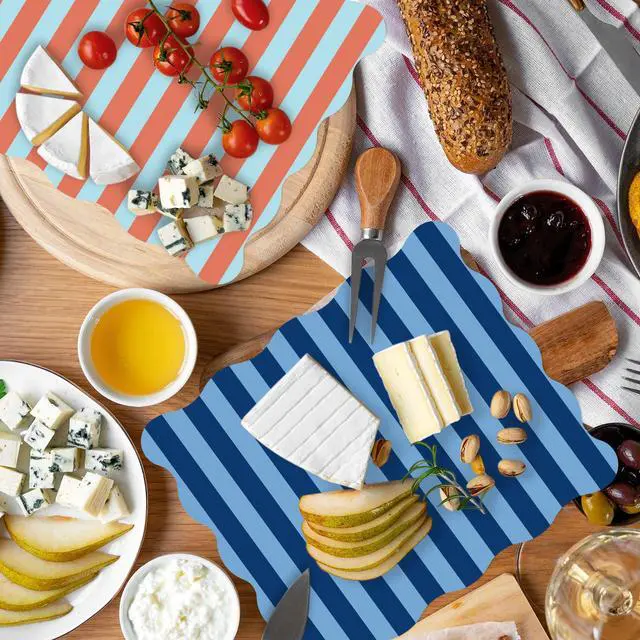 Alt view image 7 of 7 - 160 Pcs Striped Wax Paper Deli Wrap 4 Design Scalloped Waterproof Oil-Proof Basket Liners for Food Sandwich Picnic Kitchen Holiday Barbecue Birthday Party Supplies