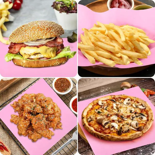 Alt view image 4 of 5 - 100 PCS Deli Paper Sheets 12 * 12 Inch, Food-grade Pure Color Greaseproof Paper Food Basket Liners for Sandwiches, Burgers, Fries Wrapping for Party, Festival and Outdoors - Pink