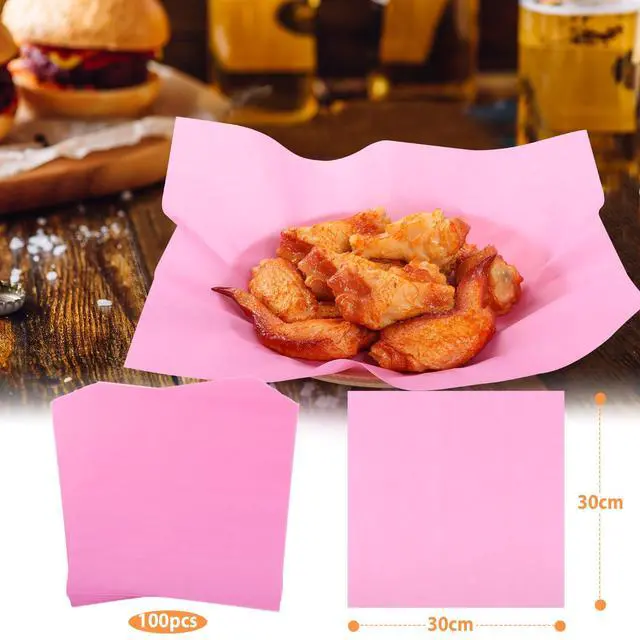 Alt view image 2 of 5 - 100 PCS Deli Paper Sheets 12 * 12 Inch, Food-grade Pure Color Greaseproof Paper Food Basket Liners for Sandwiches, Burgers, Fries Wrapping for Party, Festival and Outdoors - Pink