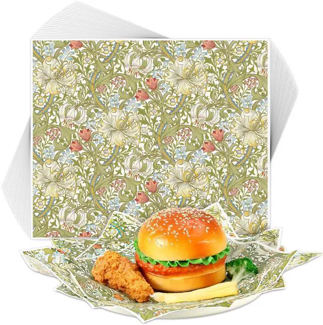 Main image of 150 Sheets Wax Paper Basket Liner, Vintage Greenery Floral | Botanical Flower, Deli Paper, Sandwich Wrapping Tissue, for Food Baking Kitchen Party Supplies