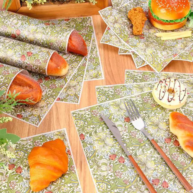 Alt view image 4 of 7 - 150 Sheets Wax Paper Basket Liner, Vintage Greenery Floral | Botanical Flower, Deli Paper, Sandwich Wrapping Tissue, for Food Baking Kitchen Party Supplies
