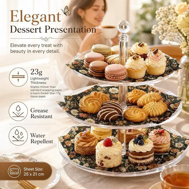 Alt view image 3 of 7 - 150 Sheets Floral Butterfly Wax Paper for Food Deli, 9.8 x 8.3'' Rust Brown Dried Flowers Butterflies Greaseproof Wrapping Paper for Sandwich Picnic Basket Liner Birthday Party Supplies (A)