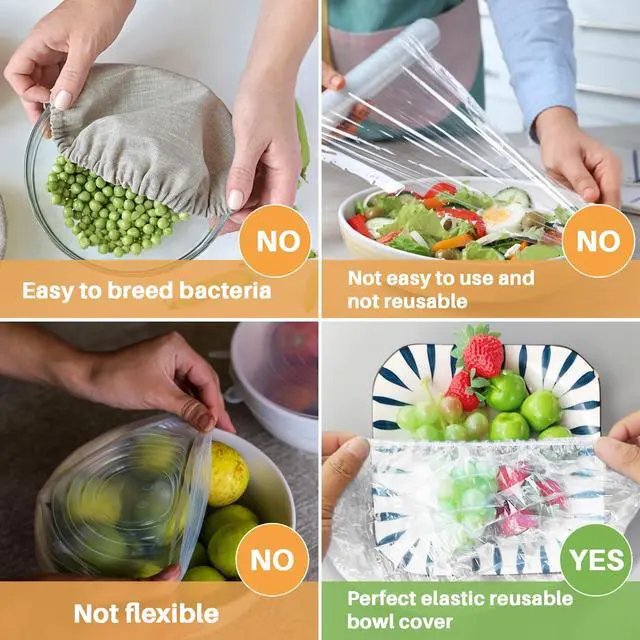 Alt view image 4 of 7 - 100PCS Bowl Covers Reusable - Thickend&Sturdy Plastic Bowl Cover Large | Stretch Food Covers Disposable for Food Storage Outdoor, Fresh Keeping Plastic Wrap for Bread Proofing, Baking Essentials