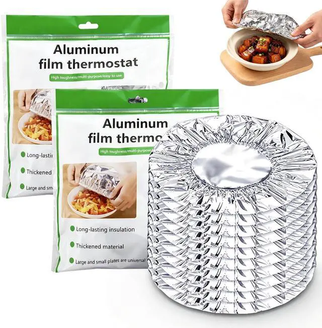 Main image of 100 Pack Reusable Aluminum Foil Food Covers,Elastic Foil Bowl Covers for Bowls Plates Containers,Insulated Food Lids For Food For Picnic Takeout Leftovers Meal Prep BBQ Sandwich Burrito Outdoor Dining