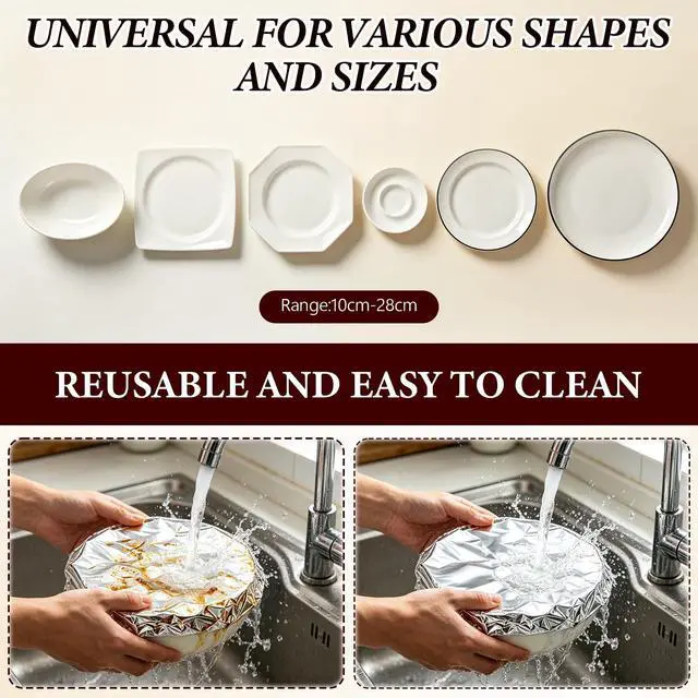 Alt view image 3 of 7 - 100 Pack Reusable Aluminum Foil Food Covers,Elastic Foil Bowl Covers for Bowls Plates Containers,Insulated Food Lids For Food For Picnic Takeout Leftovers Meal Prep BBQ Sandwich Burrito Outdoor Dining