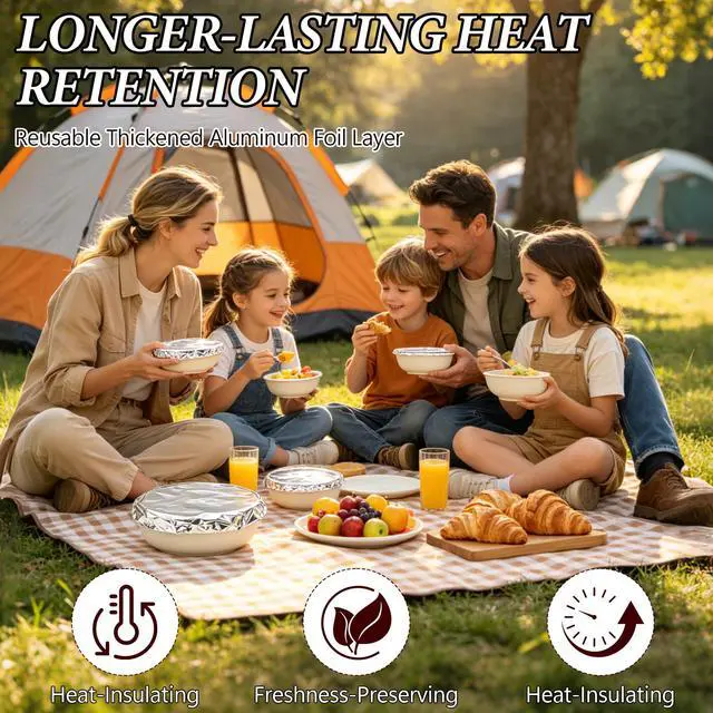 Alt view image 6 of 7 - 100 Pack Reusable Aluminum Foil Food Covers,Elastic Foil Bowl Covers for Bowls Plates Containers,Insulated Food Lids For Food For Picnic Takeout Leftovers Meal Prep BBQ Sandwich Burrito Outdoor Dining
