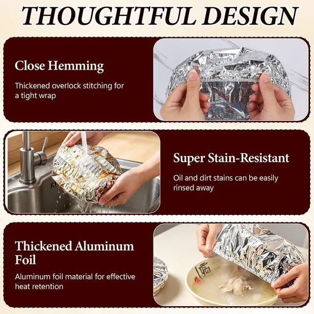 Alt view image 7 of 7 - 100 Pack Reusable Aluminum Foil Food Covers,Elastic Foil Bowl Covers for Bowls Plates Containers,Insulated Food Lids For Food For Picnic Takeout Leftovers Meal Prep BBQ Sandwich Burrito Outdoor Dining