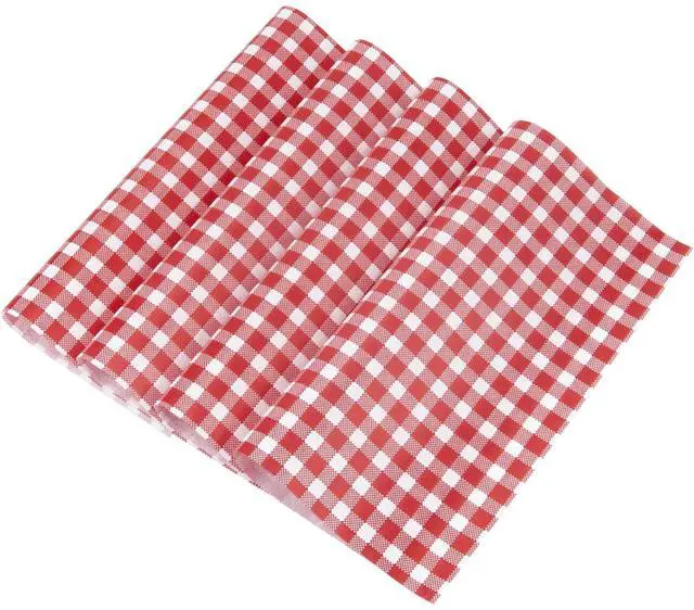 Main image of Red and White Check Deli Paper, 12"x12", 100 Sheets | Grease & water resistant, pre-cut, vintage check, liner keeps baskets & trays clean, wraps sandwiches, burgers, burritos
