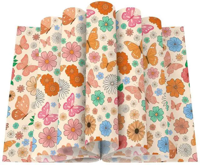 Main image of 150 Pcs Cute Flower Butterfly Deli Paper Sheets, 8.7" x 9.5" Food Wrapping Paper for Sandwich, Burger, Cookie, Food Basket Liners for Picnic, Party, Wedding, Birthday, Bakery Supplies