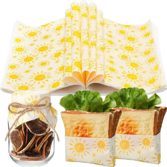 Main image of 100 Sheet Bohemian Sun Deli Wax Paper for Food | Grease-proof Sheets Wrapping Sandwiches Hamburgers Desserts, Summer Picnic Wedding Gift Wrap, Baking Kitchen Supplies