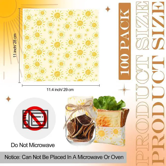 Alt view image 3 of 7 - 100 Sheet Bohemian Sun Deli Wax Paper for Food | Grease-proof Sheets Wrapping Sandwiches Hamburgers Desserts, Summer Picnic Wedding Gift Wrap, Baking Kitchen Supplies