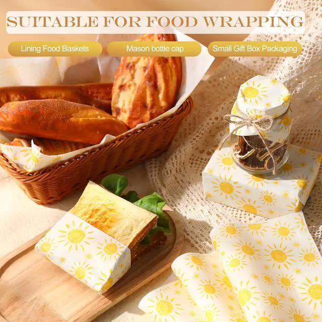 Alt view image 2 of 7 - 100 Sheet Bohemian Sun Deli Wax Paper for Food | Grease-proof Sheets Wrapping Sandwiches Hamburgers Desserts, Summer Picnic Wedding Gift Wrap, Baking Kitchen Supplies