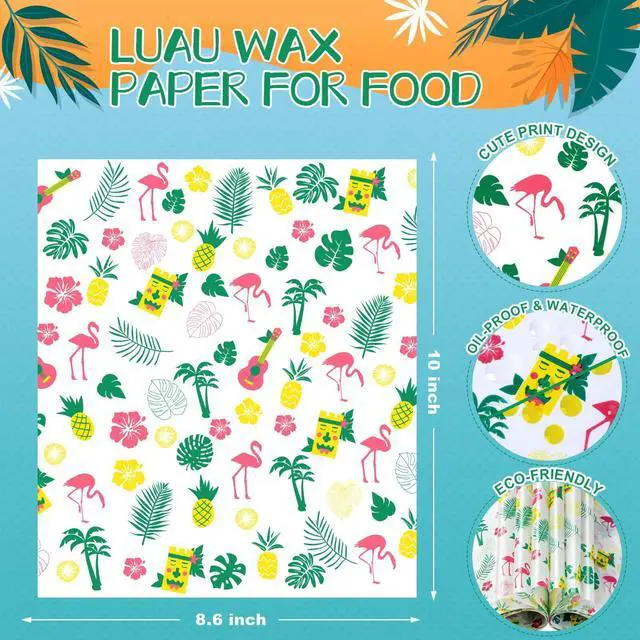 Alt view image 3 of 7 - 100 Pcs Hawaii Luau Wax Paper for Food | Deli Paper Sandwich Wrap, Candy Cookies Wraps, Waterproof Oil-proof, Picnic Basket Liners, Leaf Pattern