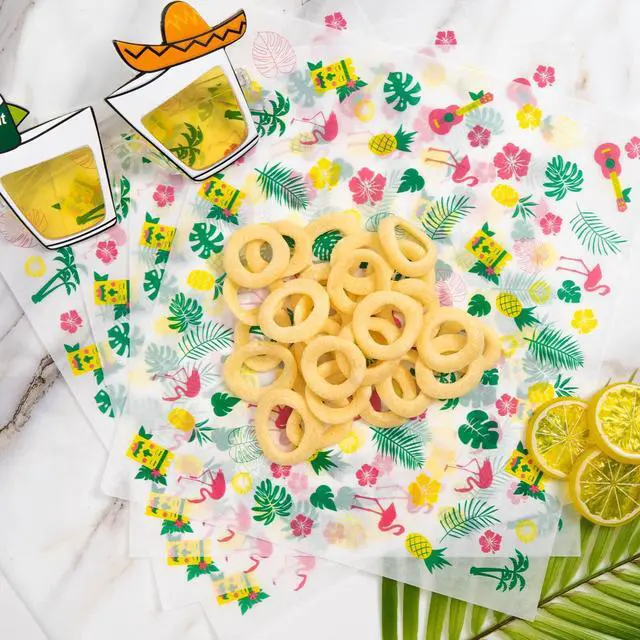 Alt view image 5 of 7 - 100 Pcs Hawaii Luau Wax Paper for Food | Deli Paper Sandwich Wrap, Candy Cookies Wraps, Waterproof Oil-proof, Picnic Basket Liners, Leaf Pattern