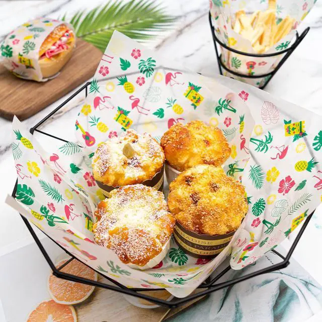 Alt view image 6 of 7 - 100 Pcs Hawaii Luau Wax Paper for Food | Deli Paper Sandwich Wrap, Candy Cookies Wraps, Waterproof Oil-proof, Picnic Basket Liners, Leaf Pattern