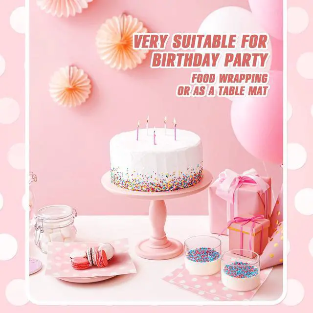 Alt view image 3 of 7 - 150pcs Wax Paper Sheet for Food Dot Printed Bakery Tissue Greaseproof Disposable Wrapping Paper for Sandwich Food Picnic Baskets Liner Wedding Birthday Party Supplies(Pink,9.84x8.27'')