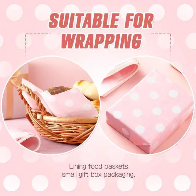 Alt view image 5 of 7 - 150pcs Wax Paper Sheet for Food Dot Printed Bakery Tissue Greaseproof Disposable Wrapping Paper for Sandwich Food Picnic Baskets Liner Wedding Birthday Party Supplies(Pink,9.84x8.27'')