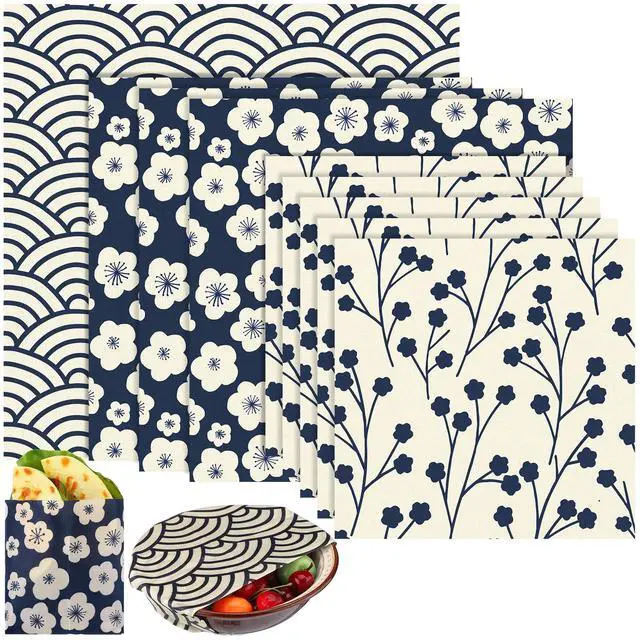 Main image of 9 Pack Reusable Beeswax Wrap for Food Chinoiserie Beeswax Paper for Sourdough Bread Cheese Paper Wrapping Wax Cloth Food Wraps Bread Sandwich Wrapper 1 XL 3 Medium 5 S(Beige,Japanese)