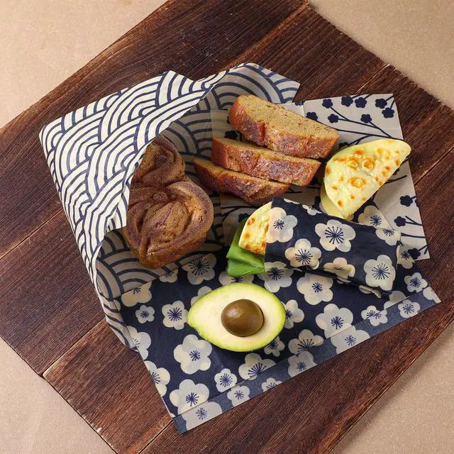 Alt view image 3 of 7 - 9 Pack Reusable Beeswax Wrap for Food Chinoiserie Beeswax Paper for Sourdough Bread Cheese Paper Wrapping Wax Cloth Food Wraps Bread Sandwich Wrapper 1 XL 3 Medium 5 S(Beige,Japanese)
