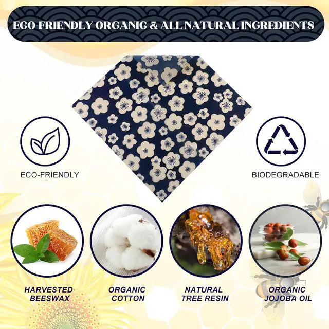 Alt view image 5 of 7 - 9 Pack Reusable Beeswax Wrap for Food Chinoiserie Beeswax Paper for Sourdough Bread Cheese Paper Wrapping Wax Cloth Food Wraps Bread Sandwich Wrapper 1 XL 3 Medium 5 S(Beige,Japanese)