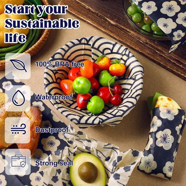 Alt view image 4 of 7 - 9 Pack Reusable Beeswax Wrap for Food Chinoiserie Beeswax Paper for Sourdough Bread Cheese Paper Wrapping Wax Cloth Food Wraps Bread Sandwich Wrapper 1 XL 3 Medium 5 S(Beige,Japanese)