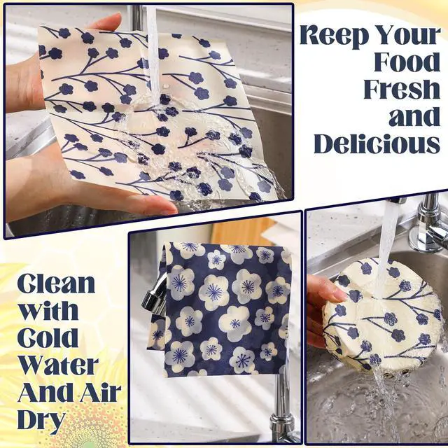 Alt view image 7 of 7 - 9 Pack Reusable Beeswax Wrap for Food Chinoiserie Beeswax Paper for Sourdough Bread Cheese Paper Wrapping Wax Cloth Food Wraps Bread Sandwich Wrapper 1 XL 3 Medium 5 S(Beige,Japanese)