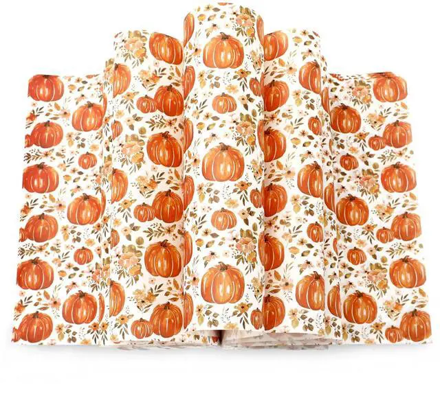 Main image of 150 Pcs Fall Floral Pumpkin Wax Paper Orange Sandwich Wrap Paper Tissue Waterproof Oil-Proof Picnic Liners for Autumn Thanksgiving Party Kitchen Supplies, 9.8 x 8.3 In