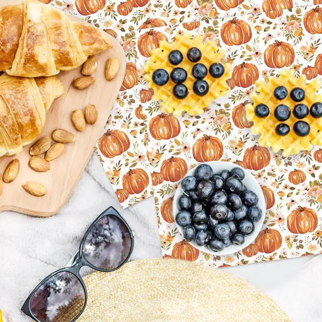 Alt view image 6 of 7 - 150 Pcs Fall Floral Pumpkin Wax Paper Orange Sandwich Wrap Paper Tissue Waterproof Oil-Proof Picnic Liners for Autumn Thanksgiving Party Kitchen Supplies, 9.8 x 8.3 In