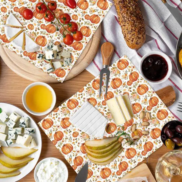 Alt view image 7 of 7 - 150 Pcs Fall Floral Pumpkin Wax Paper Orange Sandwich Wrap Paper Tissue Waterproof Oil-Proof Picnic Liners for Autumn Thanksgiving Party Kitchen Supplies, 9.8 x 8.3 In