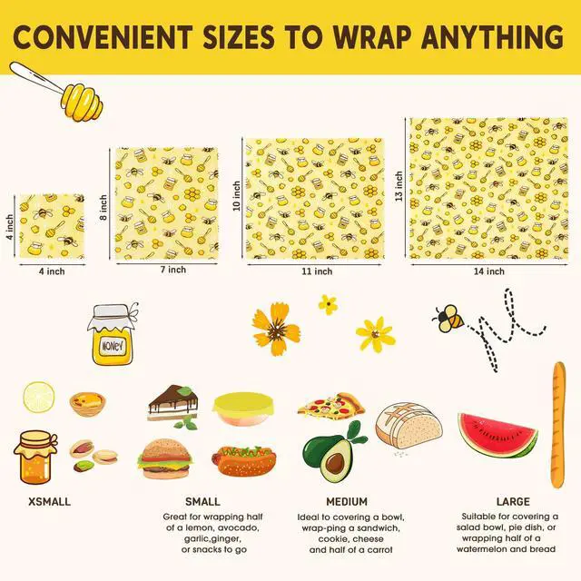 Alt view image 2 of 7 - Reusable Beeswax Food Wraps, 9 Pack - Assorted Sizes (XS,S, M, L) | Organic Cotton, Eco Friendly, Plastic Free | Honeycomb Design