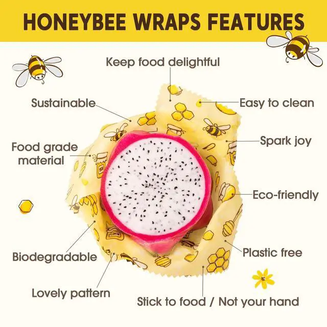 Alt view image 4 of 7 - Reusable Beeswax Food Wraps, 9 Pack - Assorted Sizes (XS,S, M, L) | Organic Cotton, Eco Friendly, Plastic Free | Honeycomb Design