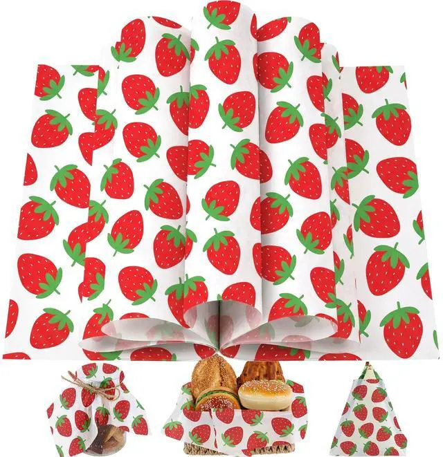 Main image of 150 Sheets Strawberry Wax Paper for Food Deli, 9.8 x 8.3'' Preppy Strawberry Patterns Greaseproof Sandwich Wrapping Paper for Picnic Basket Liner Summer Birthday Party Supplies