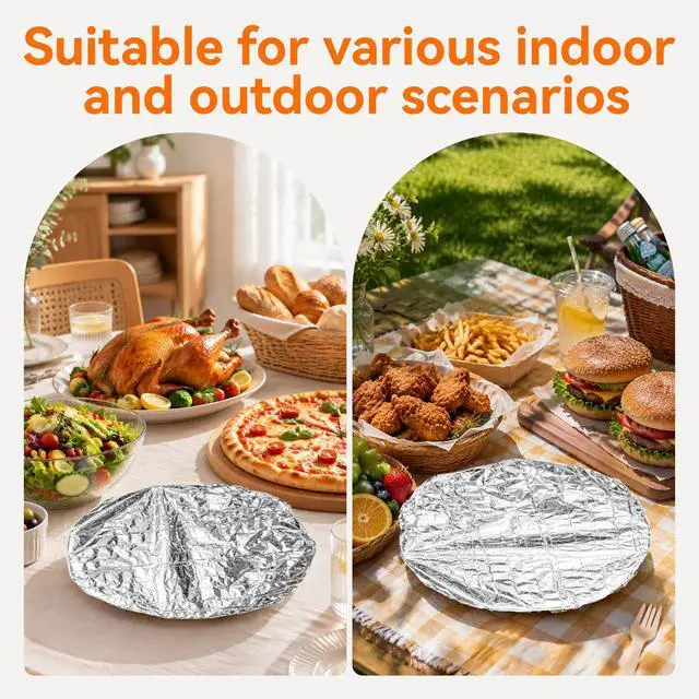 Alt view image 5 of 7 - 30PCS Reusable Stretch Metallized Aluminum Foil Food Covers,PE Elastic Lids | Stretchable reusable metallized foil covers for bowls & plates. durable alternative to plastic wrap