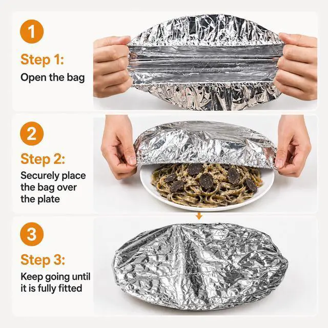 Alt view image 7 of 7 - 30PCS Reusable Stretch Metallized Aluminum Foil Food Covers,PE Elastic Lids | Stretchable reusable metallized foil covers for bowls & plates. durable alternative to plastic wrap