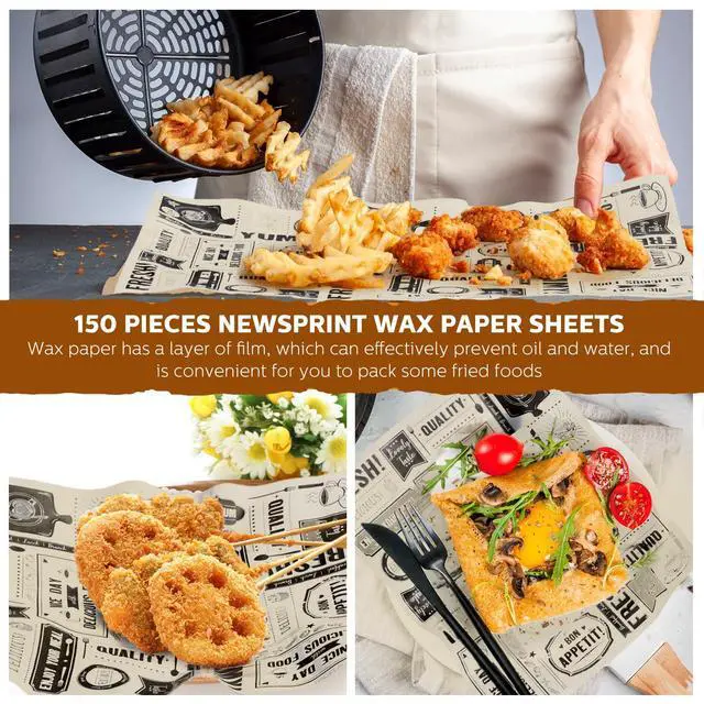 Alt view image 6 of 7 - 150 Pieces Newsprint Wax Sheets Newspaper 8.3 x 9.8 Inch, Kraft Background | Grease Resistant Tray Liners, Waterproof Wrapping Tissue Paper, Picnic for Kitchen, Baking Parchment, Restaurants,