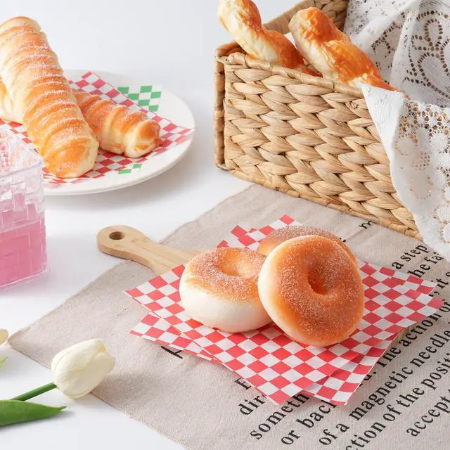 Alt view image 2 of 6 - 200 Pcs Waxed Deli Paper Sheets 7x7 Inch Greaseproof Food Basket Liners for Sandwiches, Burgers Wrapping, Multi-Color Checkered Paper for Kitchen, Food Truck, Party (200pcs)