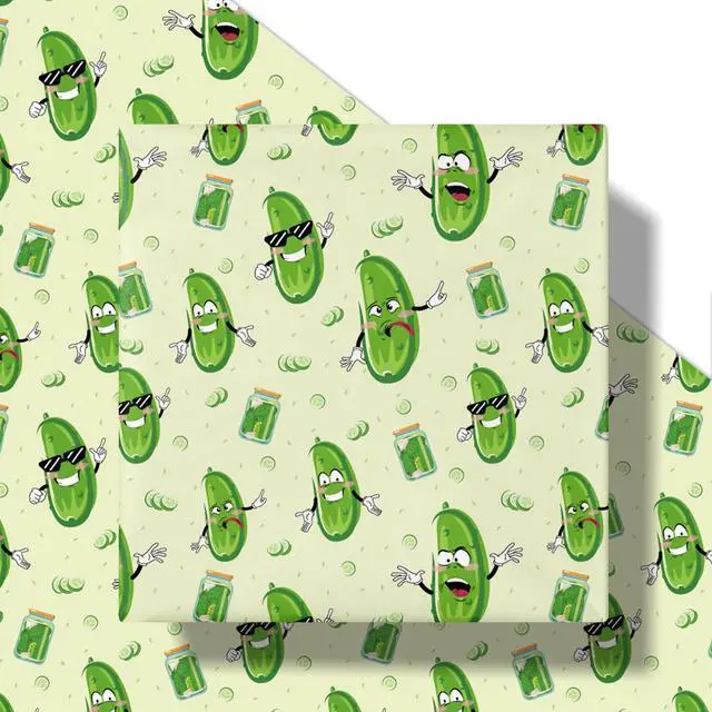 Alt view image 6 of 7 - Funny Pickle Wrapping Paper Roll, Cartoon Pickle Food Pattern Gift Wrap for Birthday, Teens, Food Lovers, Party & Gag Gifts, Mini Roll 17 in x 16.4 Feet