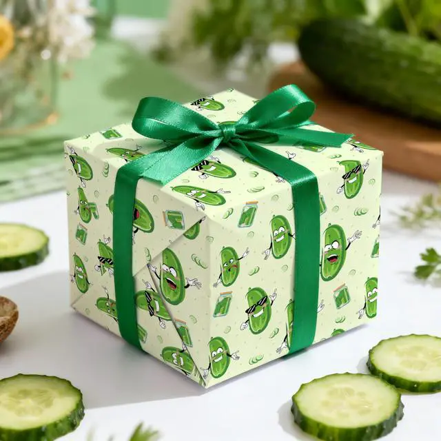 Alt view image 5 of 7 - Funny Pickle Wrapping Paper Roll, Cartoon Pickle Food Pattern Gift Wrap for Birthday, Teens, Food Lovers, Party & Gag Gifts, Mini Roll 17 in x 16.4 Feet