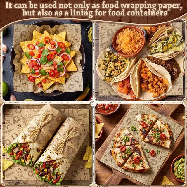 Alt view image 5 of 6 - 150 Pcs Western Deli Wax Paper Sheets 9.8 x 8.3 in Greaseproof Basket Liners & Sandwich Wrappers Waterproof Deli Paper for Picnic Kitchen Picnic, BBQ Supplies(Light Cowboy,Yellow)