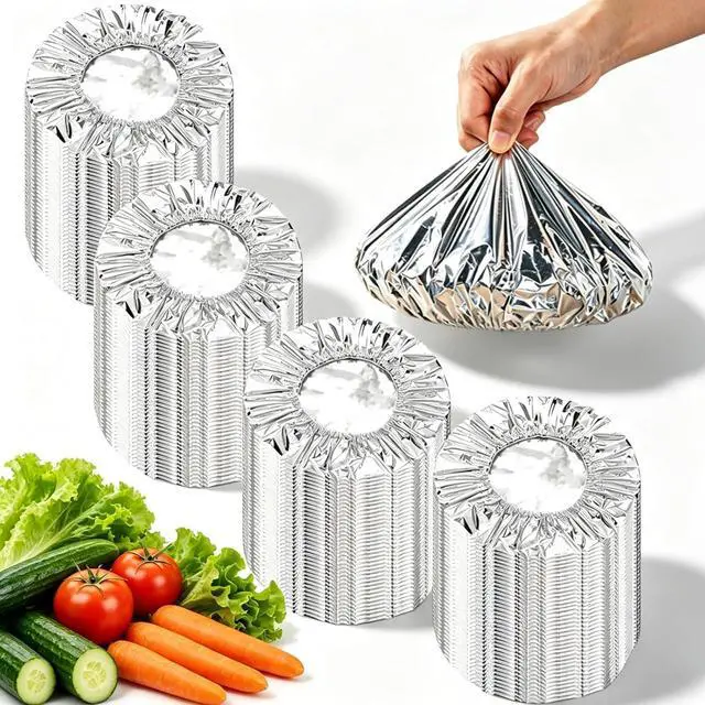Main image of 50Pack Reusable Aluminum Foil Food Covers Stretchy Elastic Edge Bowl Plate Tray Lids Heat Retaining Food Grade Cover for Picnic Takeout Leftovers Meal Prep BBQ Sandwich Burrito Outdoor Dining