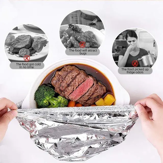 Alt view image 2 of 7 - 50Pack Reusable Aluminum Foil Food Covers Stretchy Elastic Edge Bowl Plate Tray Lids Heat Retaining Food Grade Cover for Picnic Takeout Leftovers Meal Prep BBQ Sandwich Burrito Outdoor Dining